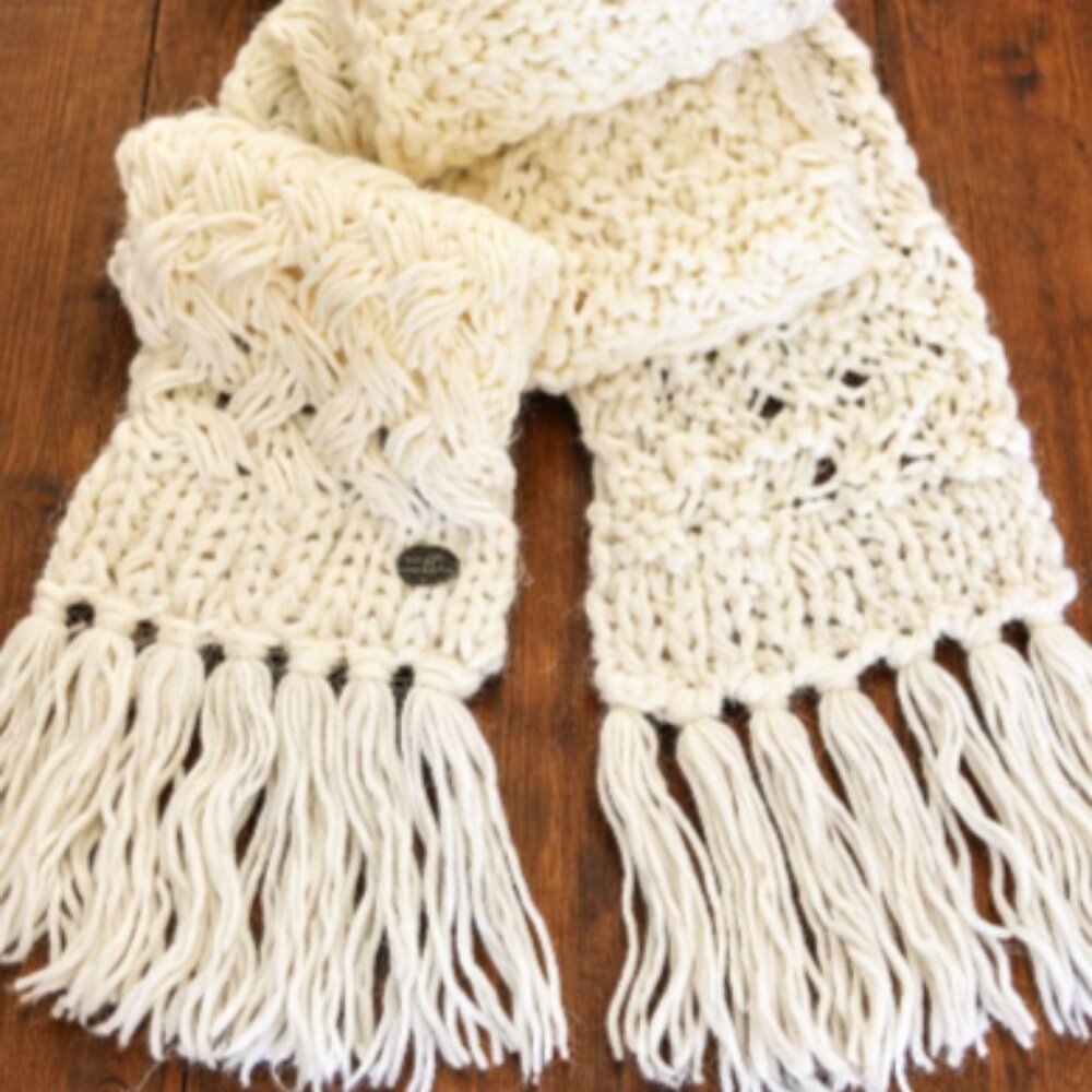 Harley Davidson Motorcycle Riding Knit Scarf Cream Fringe Long Y2K Boho Rare